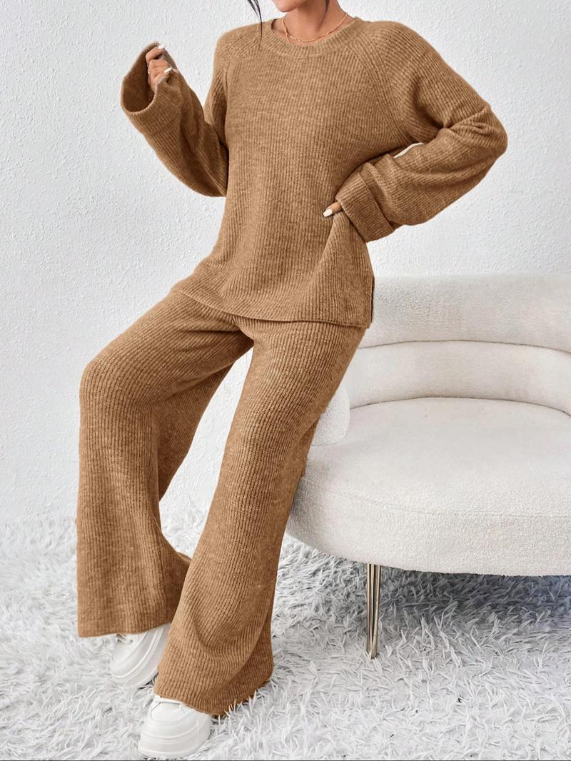 Women's Cozy Round Neck Top & Pants Sweater Set