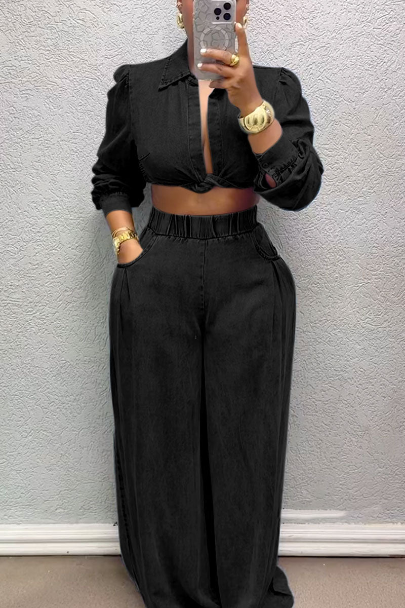 Women's Chic Sexy Kink Long Sleeve Top And Pants Suit