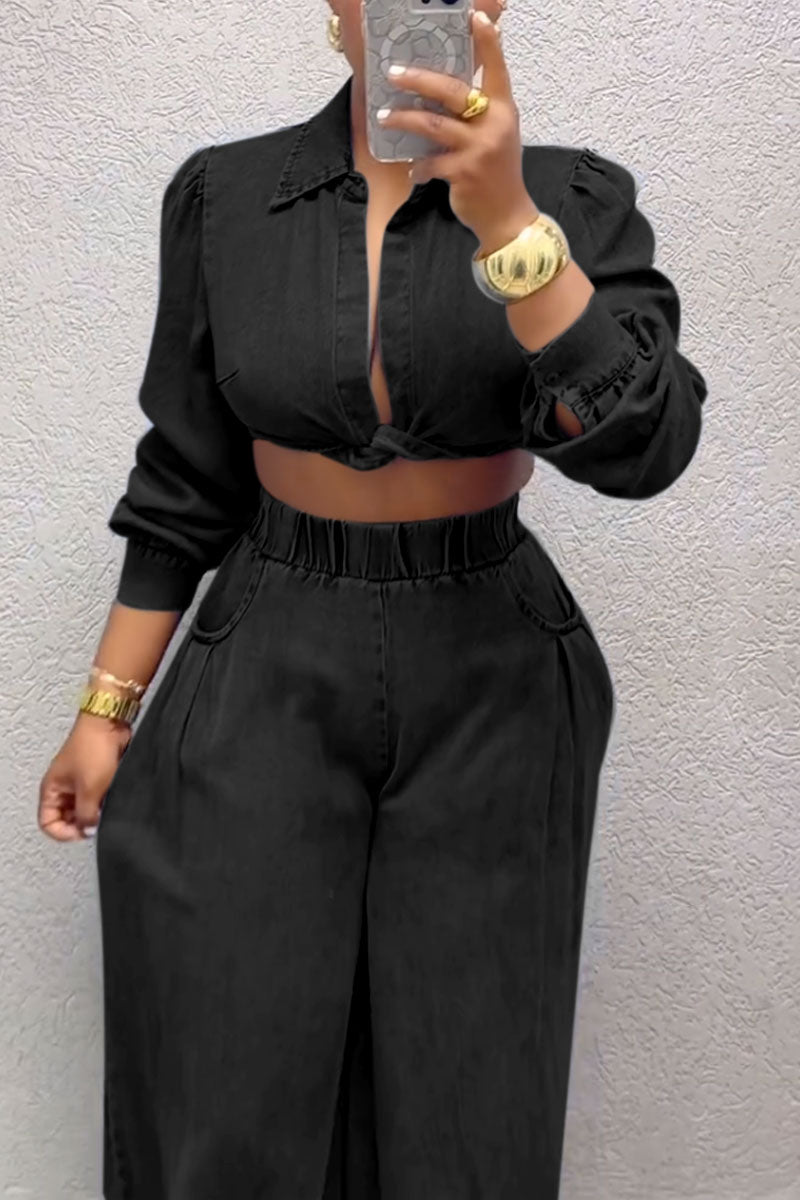 Women's Chic Sexy Kink Long Sleeve Top And Pants Suit