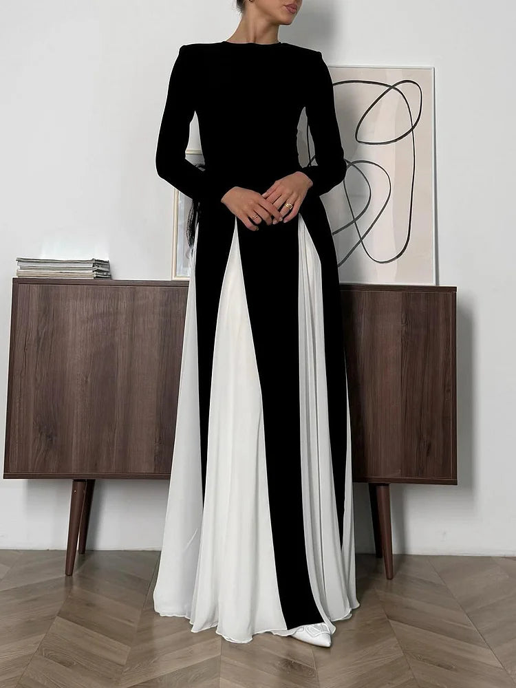 Getting Glam and Elegant Panelled Tulle Long Sleeve A-line Maxi Dress