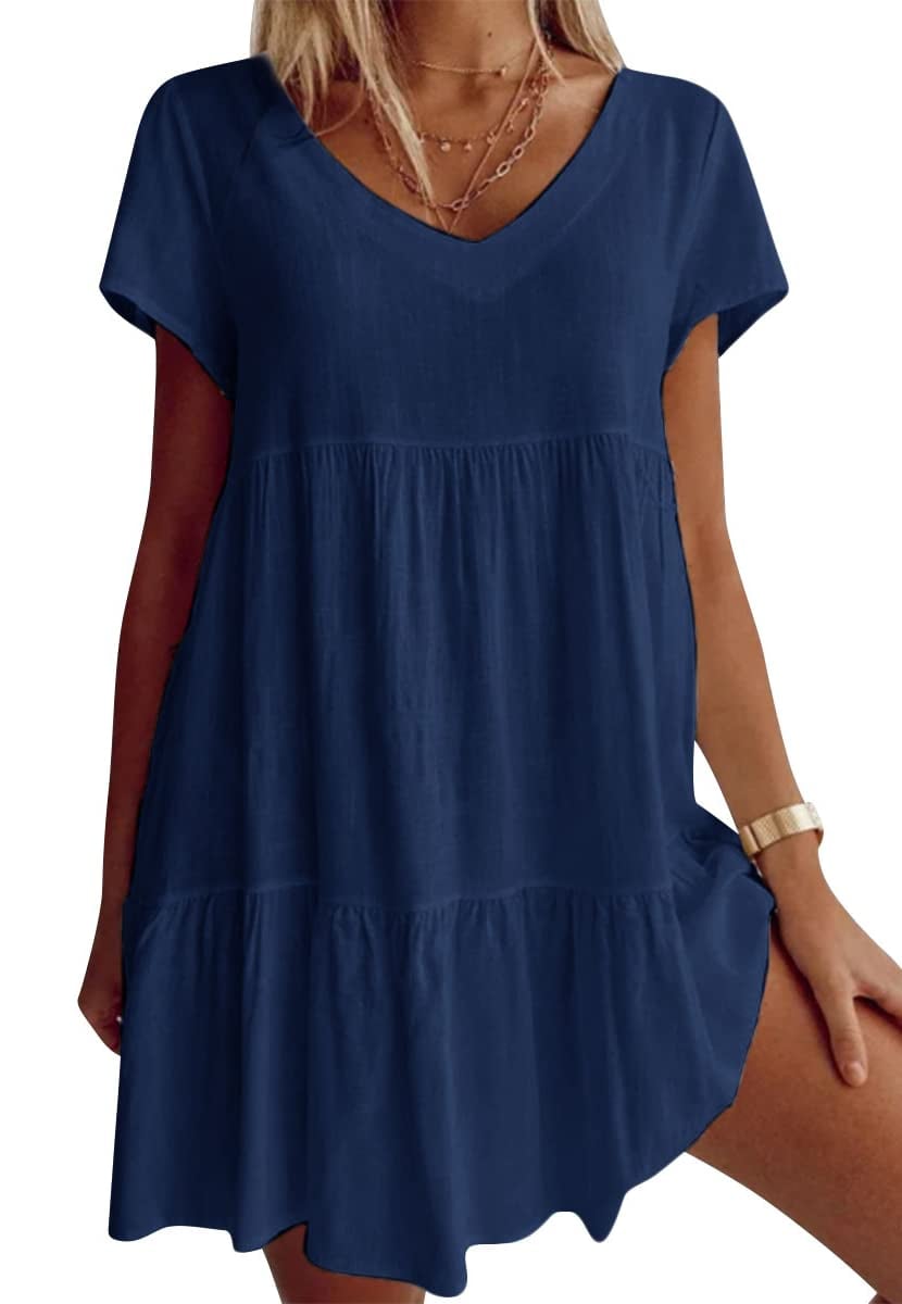 V Neck Casual Short Sleeve Weaving Dress