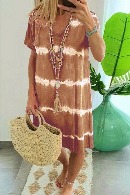 Tie-dye Striped Short-sleeved Loose T-shirt Dress