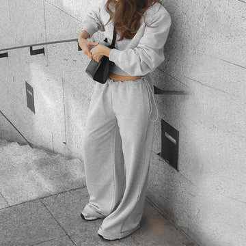 Solid Color Long-sleeved Hoodie Casual Pants Suit