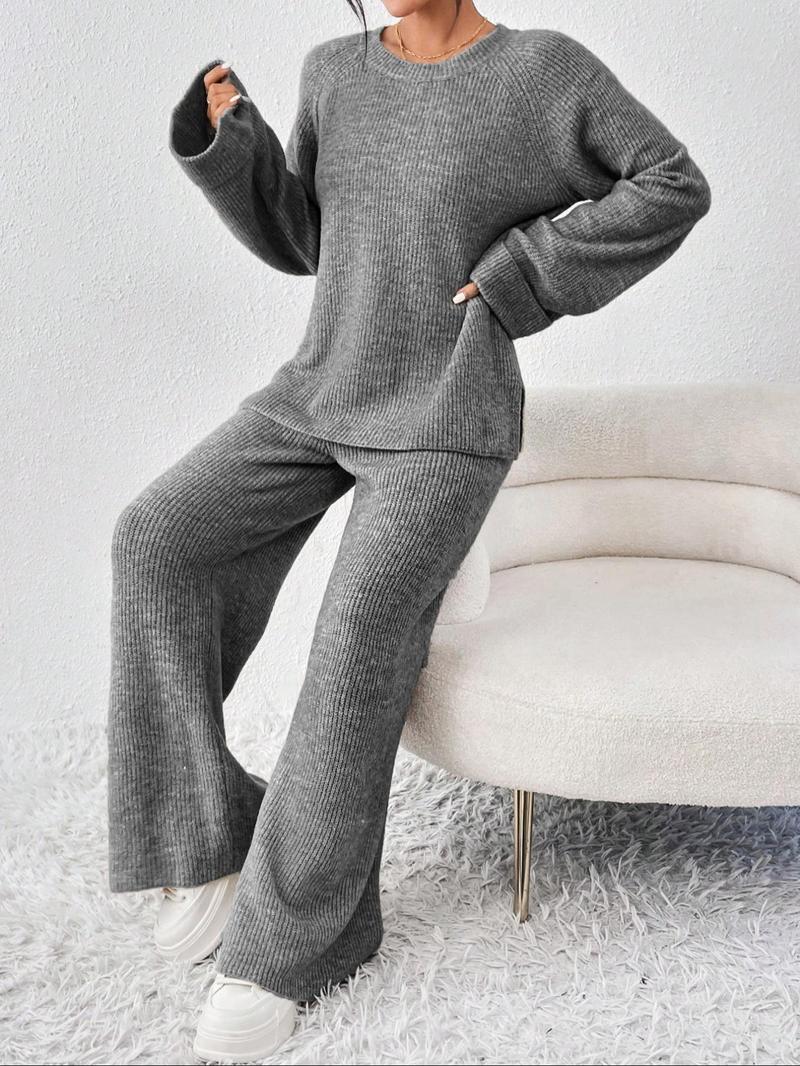 Women's Cozy Round Neck Top & Pants Sweater Set