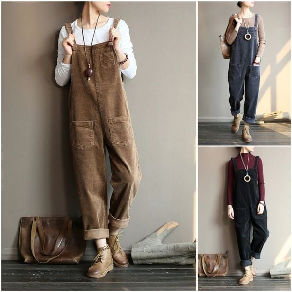 Wide Leg Corduroy Overalls