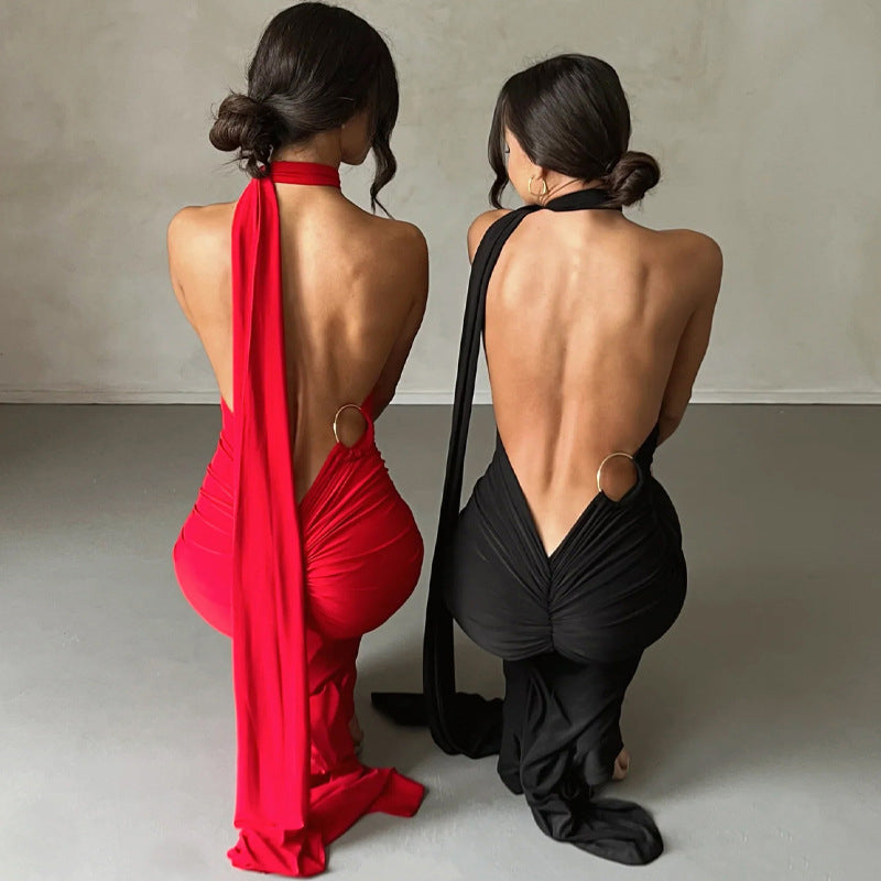 Sexy Backless Pleated Dress