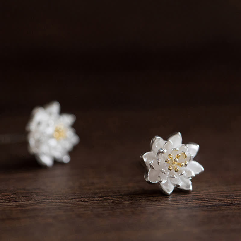 925 Sterling Silver Lotus Flower Balance Earrings