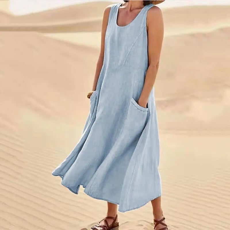 Women's Sleeveless Cotton And Linen Dress