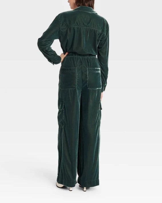 Women's Long Sleeve Velvet Overalls