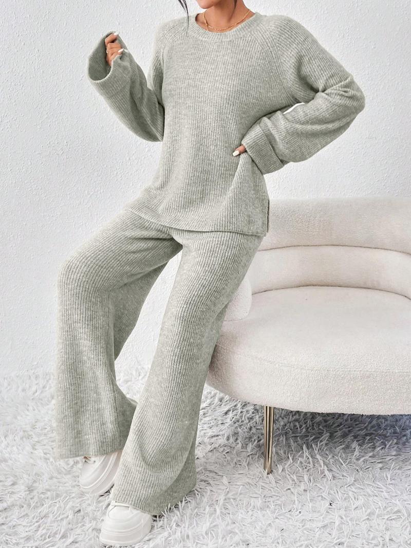 Women's Cozy Round Neck Top & Pants Sweater Set