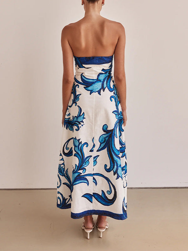 Stylish Strapless Print Halter Dress