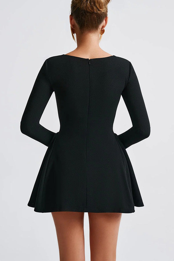 Sweetheart Knotted Neck Long Sleeve Stretch Mini Dress