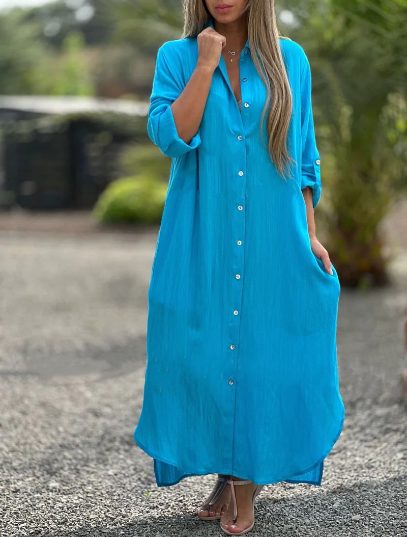 Women's Casual Solid Color Button Front Shirt Dress