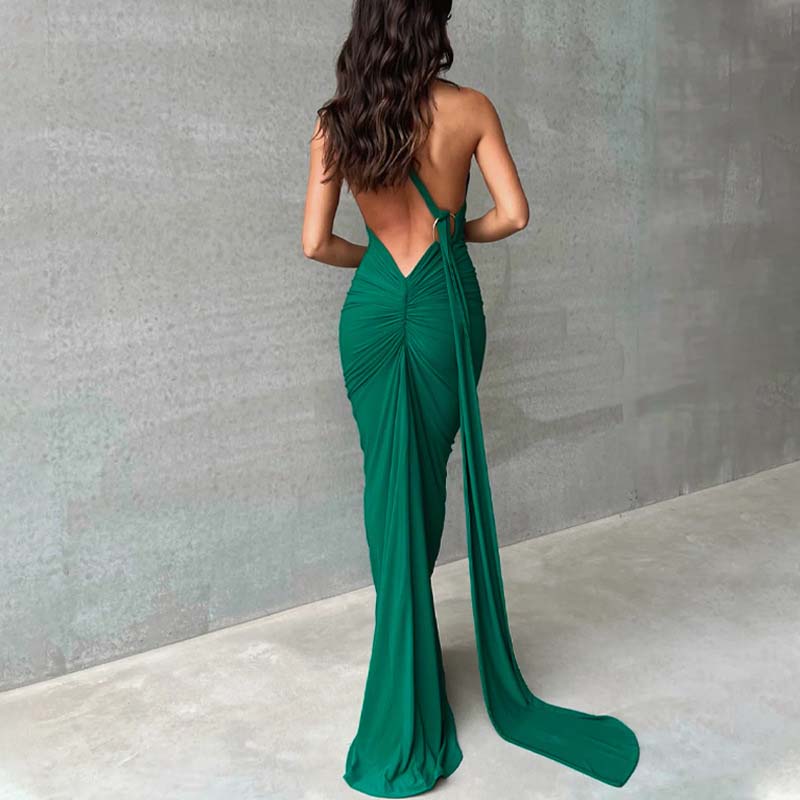 Women's Elegant Backless Halter Neck One-piece Dress