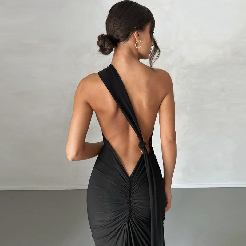 Sexy Backless Pleated Dress