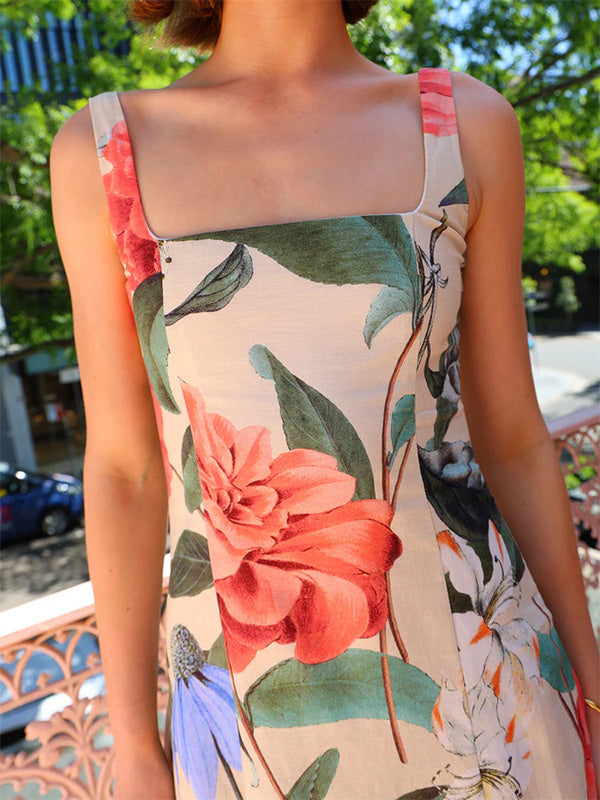 Vintage Elegant Print Halter Dress