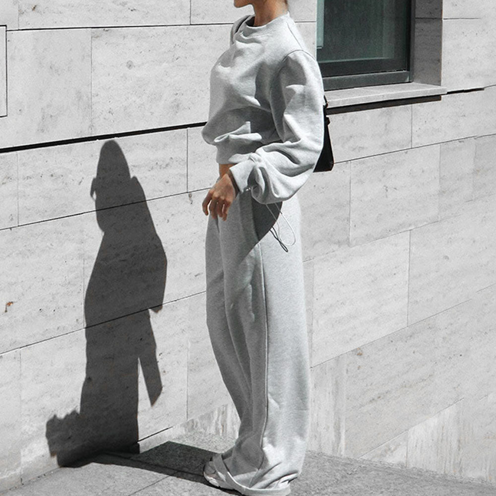 Solid Color Long-sleeved Hoodie Casual Pants Suit