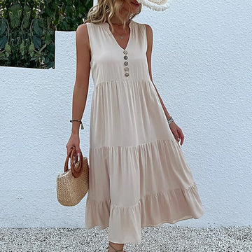 Sleeveless Loose Casual Solid Color Dress