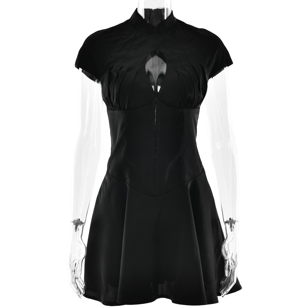 Hollow Pleated Short-Sleeved Dress