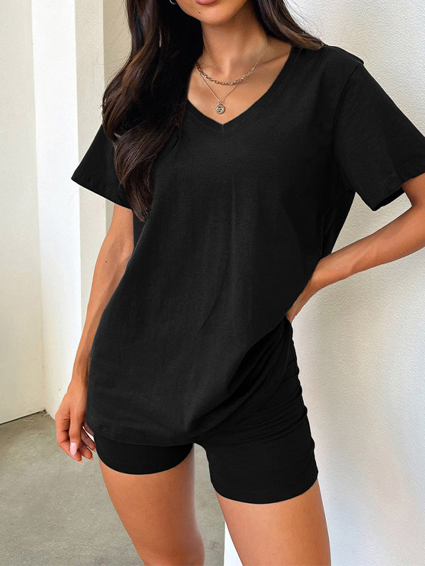 Stylish V-neck Casual Solid Color Set