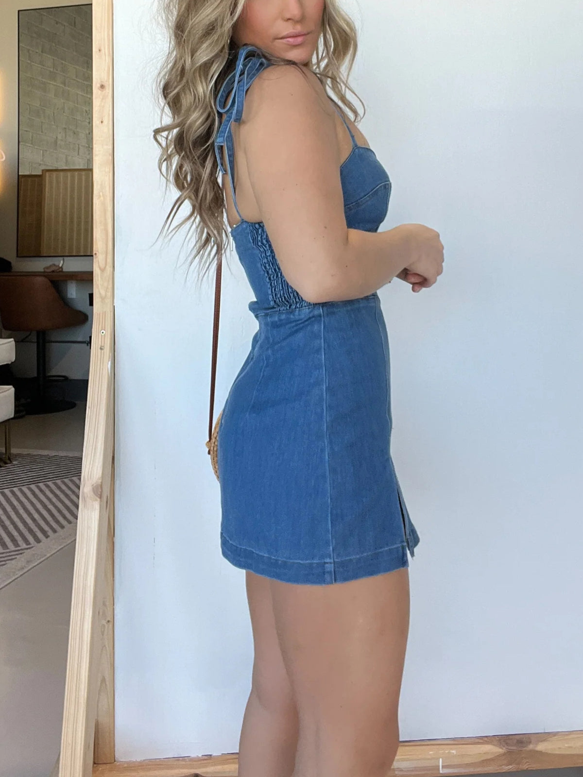 Strappy Denim Zipper Romper Dress