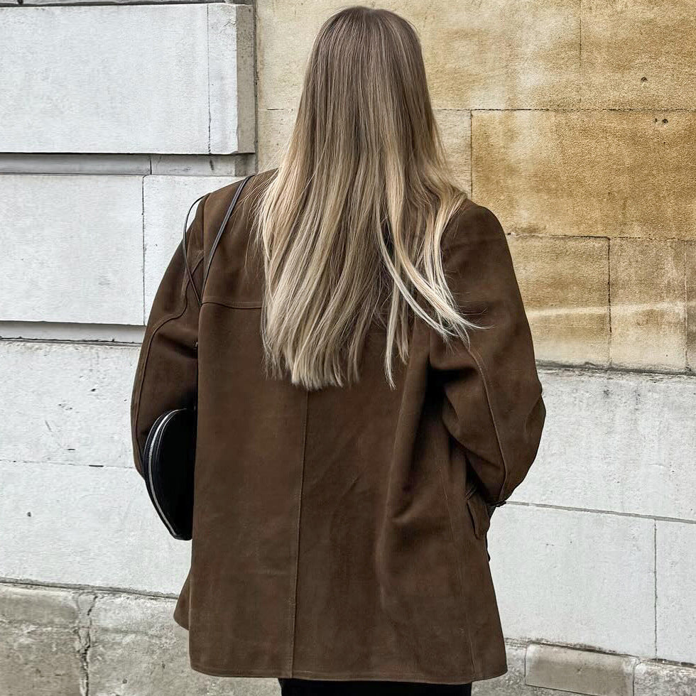 Vintage Brown Lapel Suede Coat