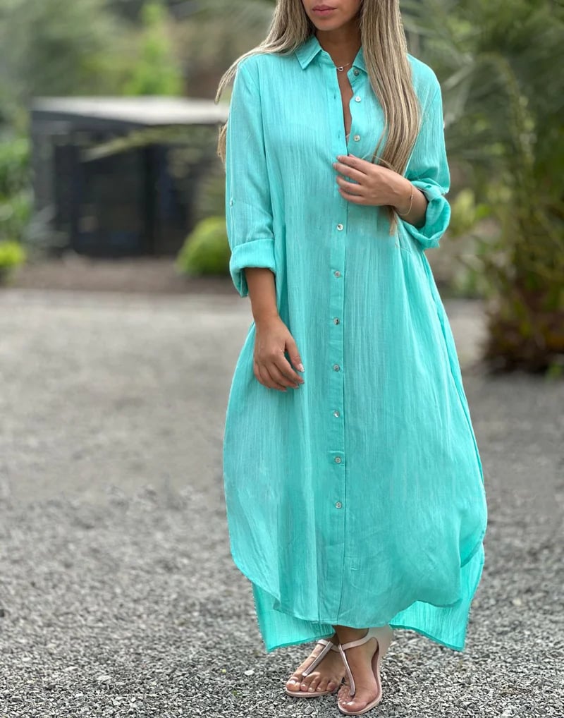 Women's Casual Solid Color Button Front Shirt Dress