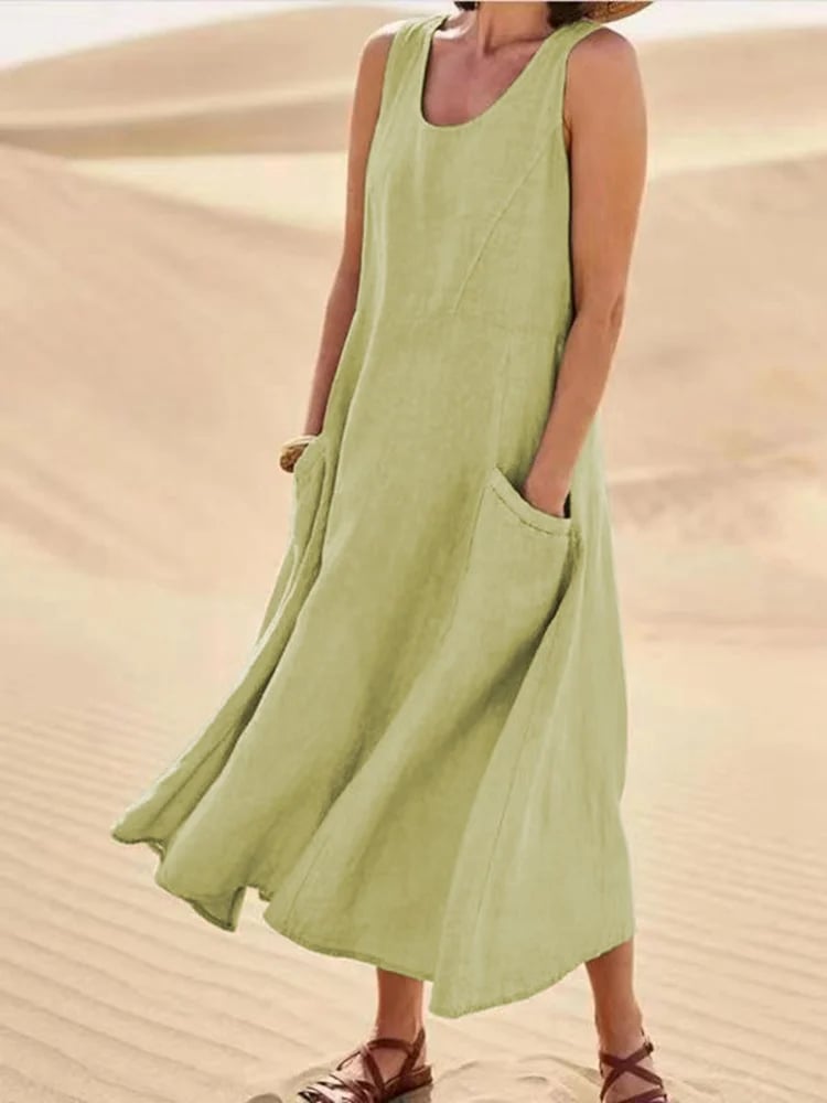 Women's Sleeveless Cotton And Linen Dress