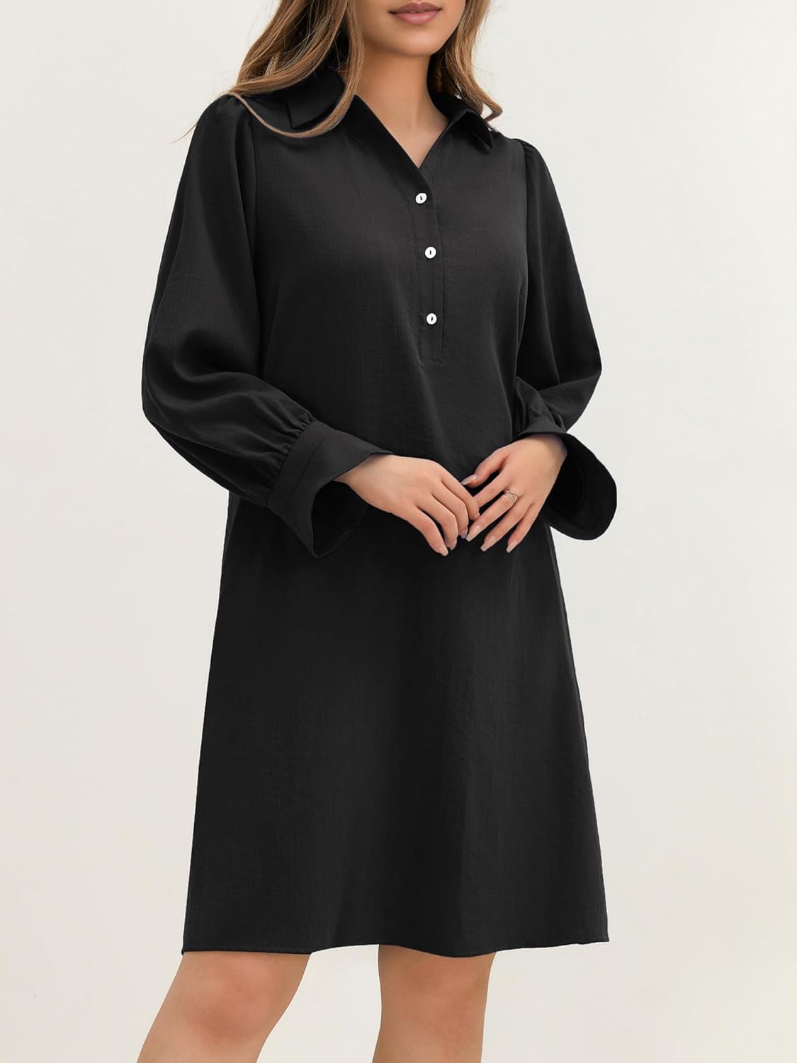 Womens Casual  Ruffle Sleeve Solid Color  Shirt Dress(BUY TWO FREE SHIPPING!!!)