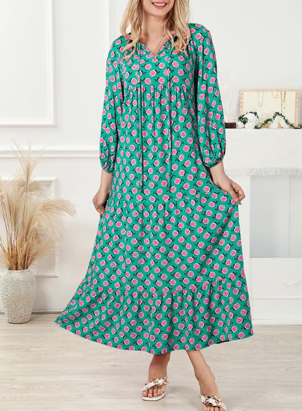 2024 Women's Boho Puff Sleeve Maxi Dress