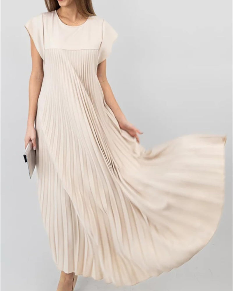 Women Pleated Simple Solid Color Dress