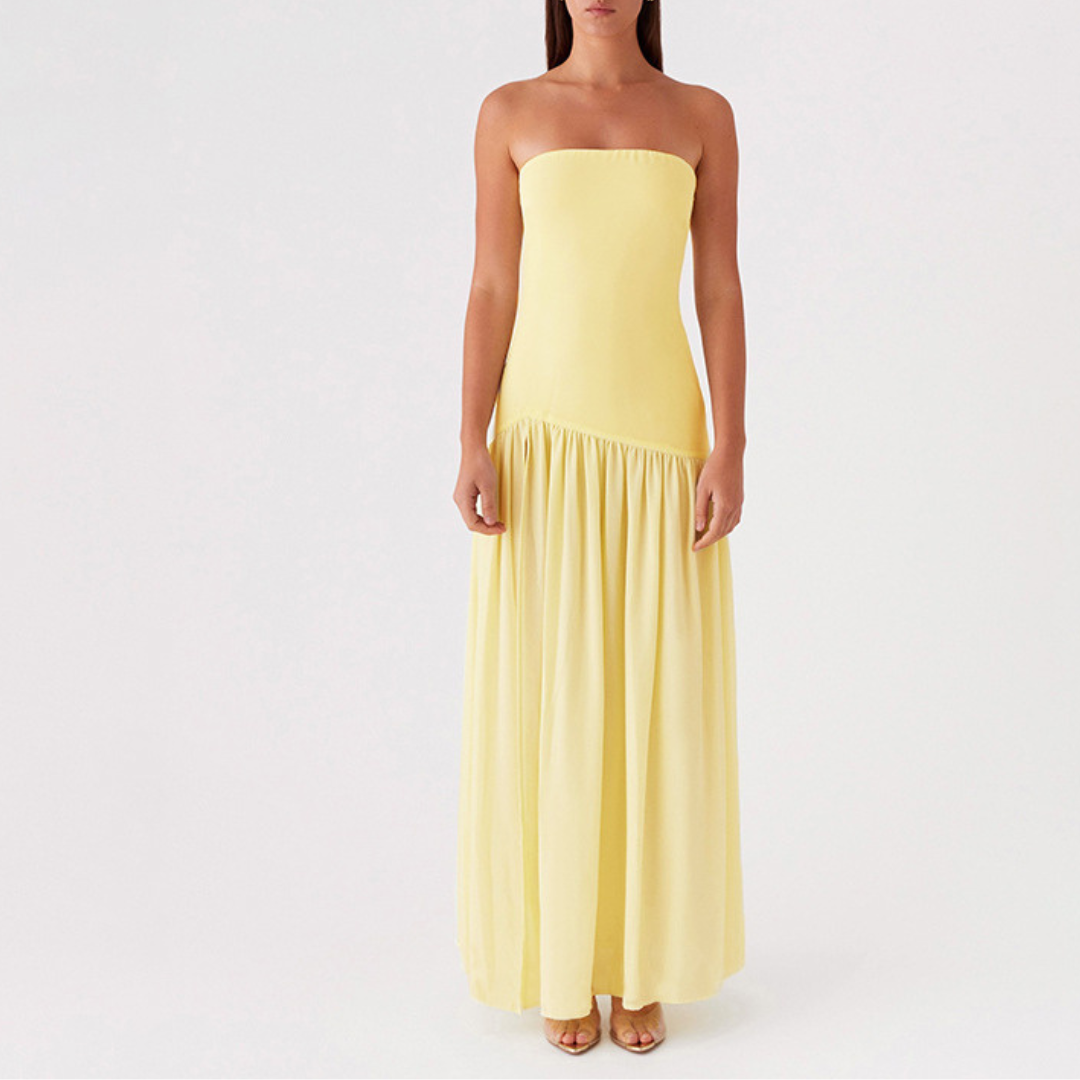 Eden Patchwork Semi-Sheer Chiffon Strapless Maxi Dress