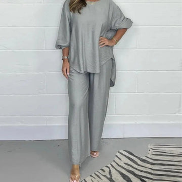 Women's Long Sleeve Blouse and Wide Leg Pants Set