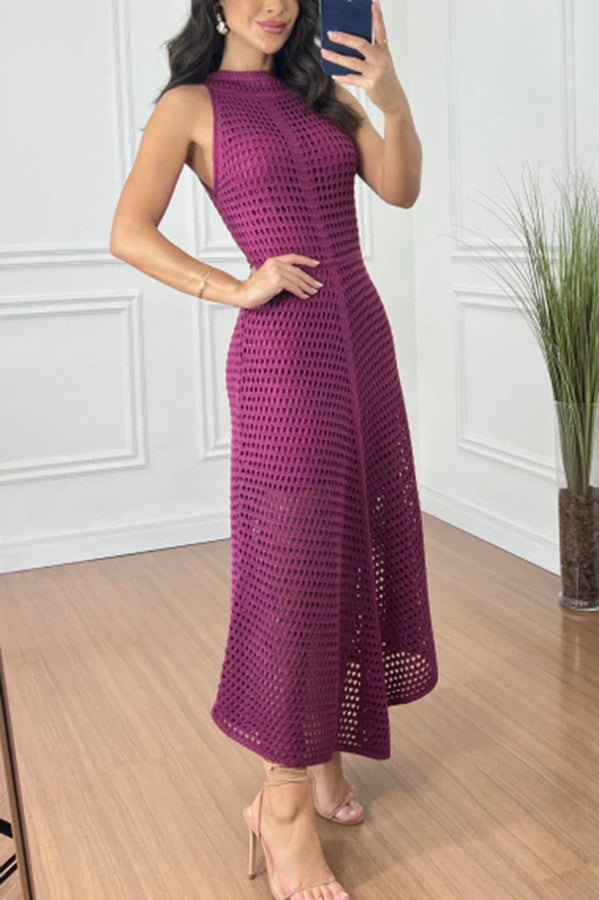 Round Neck Texture A-line Maxi Dress