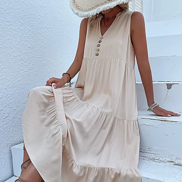 Sleeveless Loose Casual Solid Color Dress