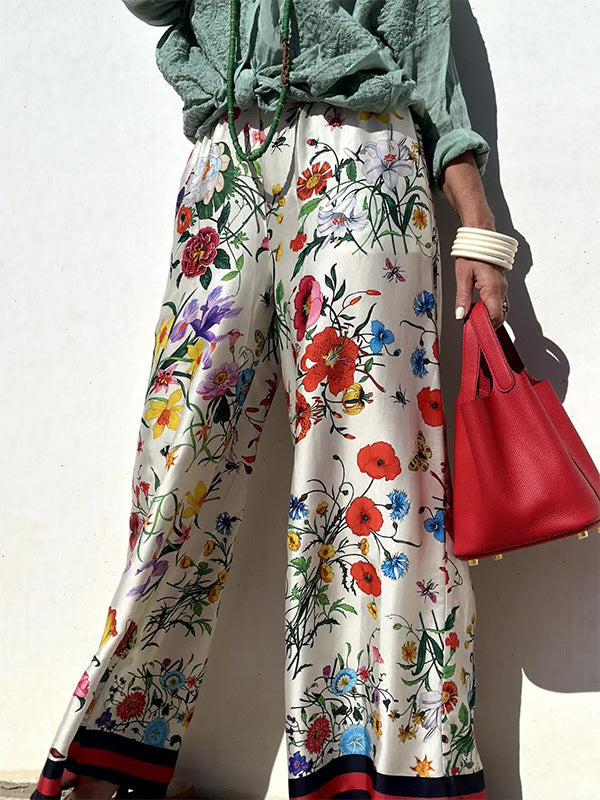 Stylish Plant Floral Print Shirt & Pants Two Piece Set