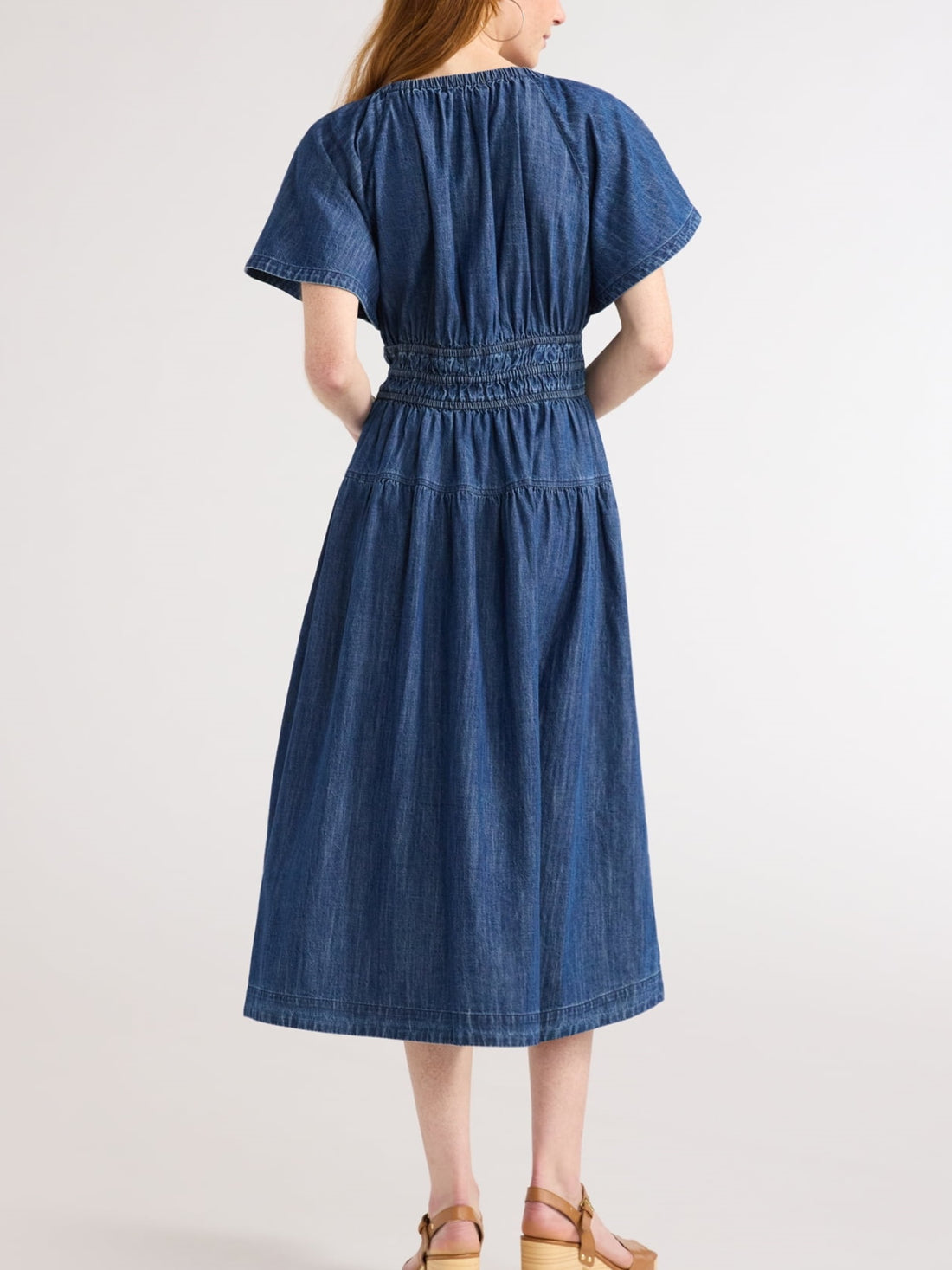 Women's Lightweight Denim Tiered Midi Dress