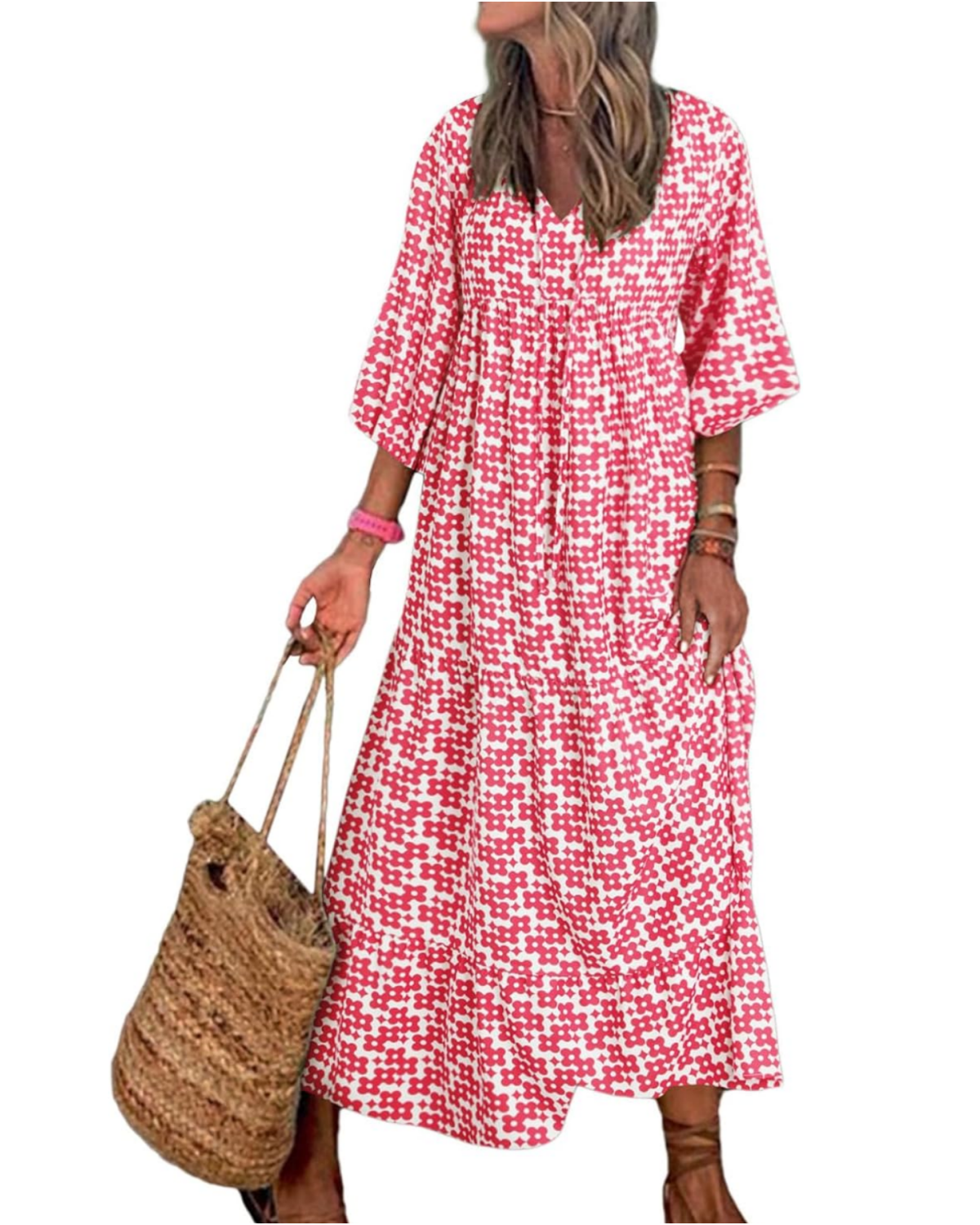 2024 Women's Boho Puff Sleeve Maxi Dress