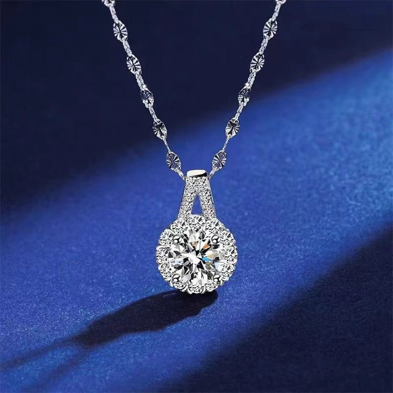 S925 Sterling Silver Moissanite Sunflower Pendant Necklace