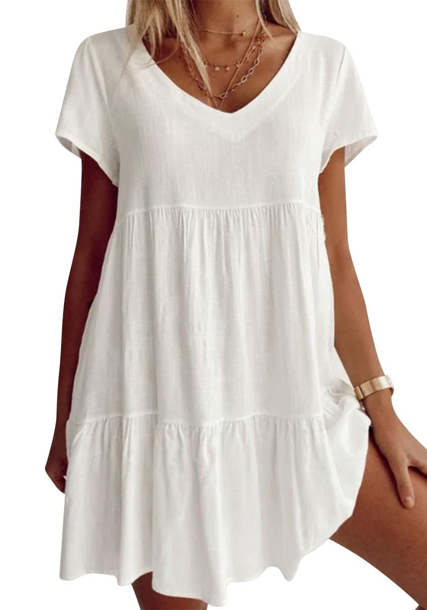 V Neck Casual Short Sleeve Weaving Dress