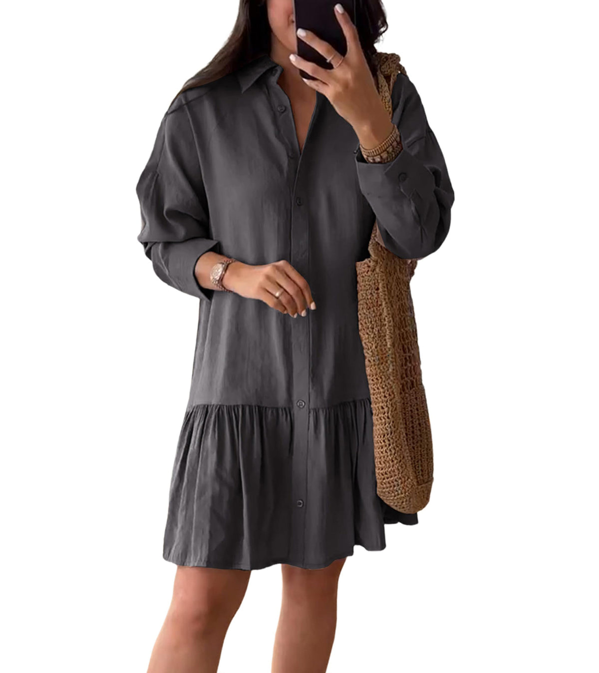 Women's Fashion Loose Button Down Shirt Dress