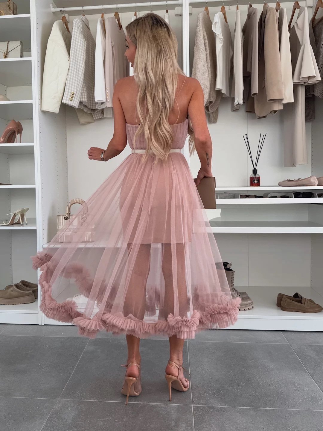 Fairytale Charm Tulle Off Shoulder Ruffles Trim A-line Midi Dress