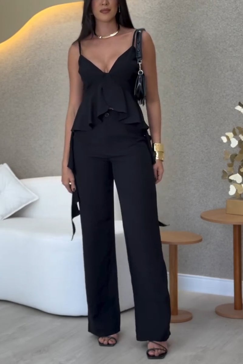 Women's Holiday Style V-neck Suspenders Two-piece Suit