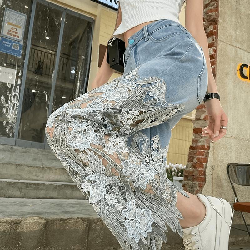 Hollow Lace Patchwork Jeans