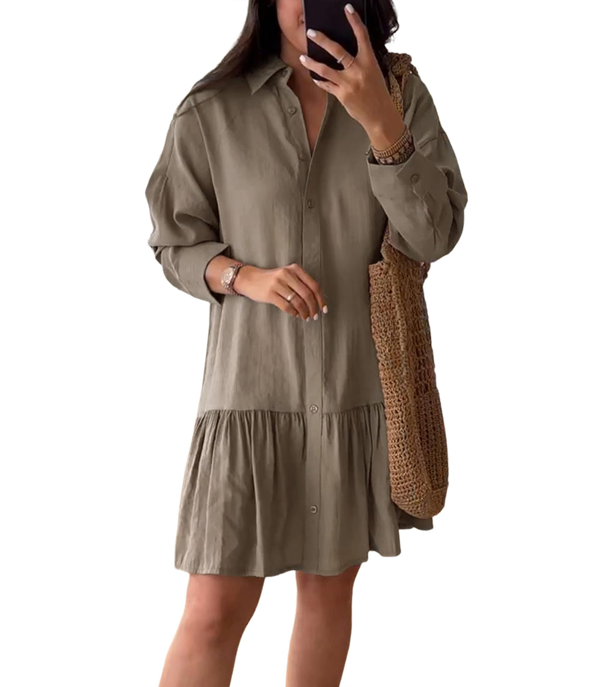 Women's Fashion Loose Button Down Shirt Dress