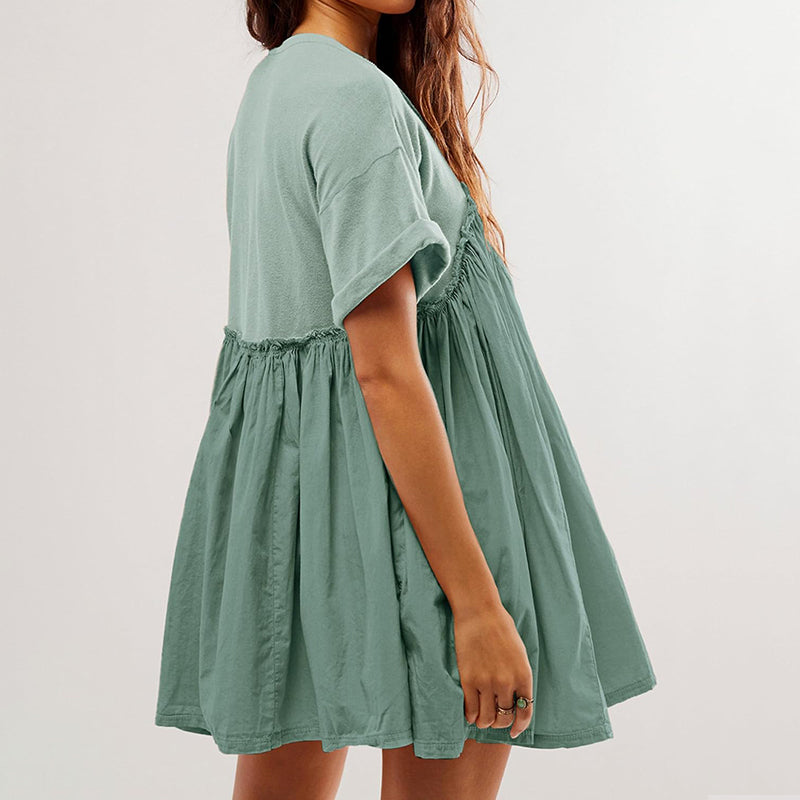 Women’s Summer Pleated Babydoll Dress with Pockets