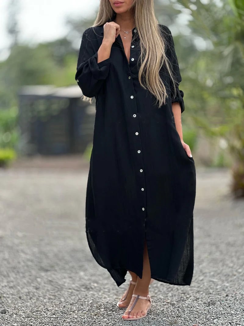 Women's Casual Solid Color Button Front Shirt Dress