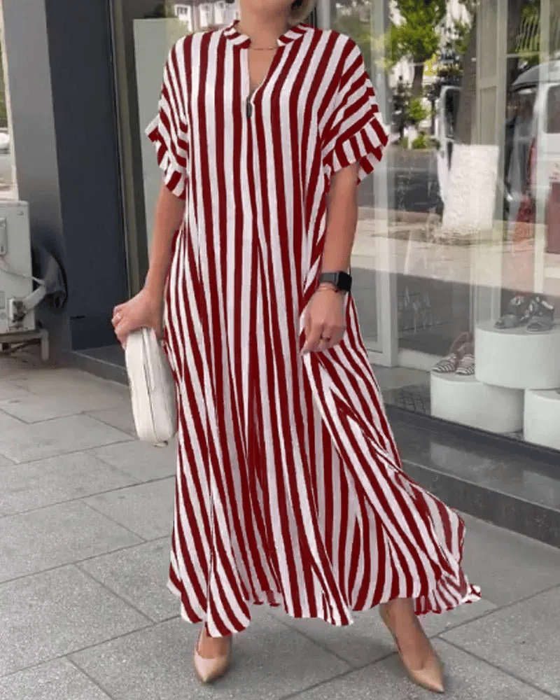 V-Neck Striped Print Maxi Dress