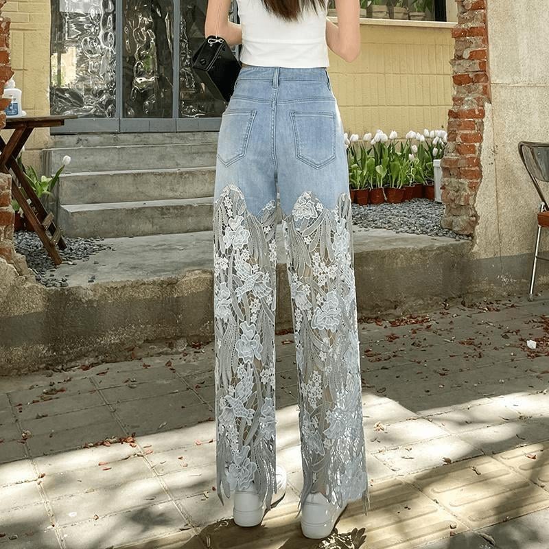 Hollow Lace Patchwork Jeans