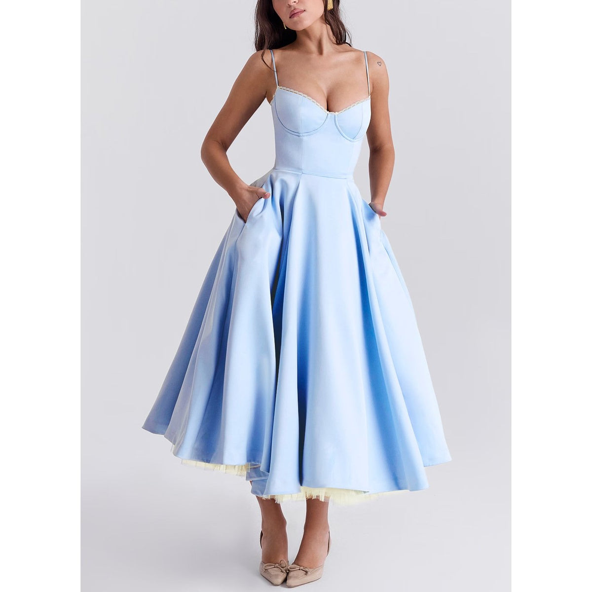 Satin Tulle Midi Dress